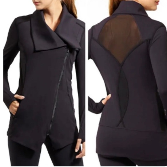 Athleta Bliss Out Asymmetric Zip Cowl Neck Gray Mesh Back Jacket Size XXS - Picture 1 of 12